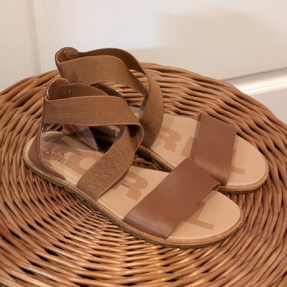 Sorel Shoes - Sorel Ella Tan Leather Strapply Flats Womens 6